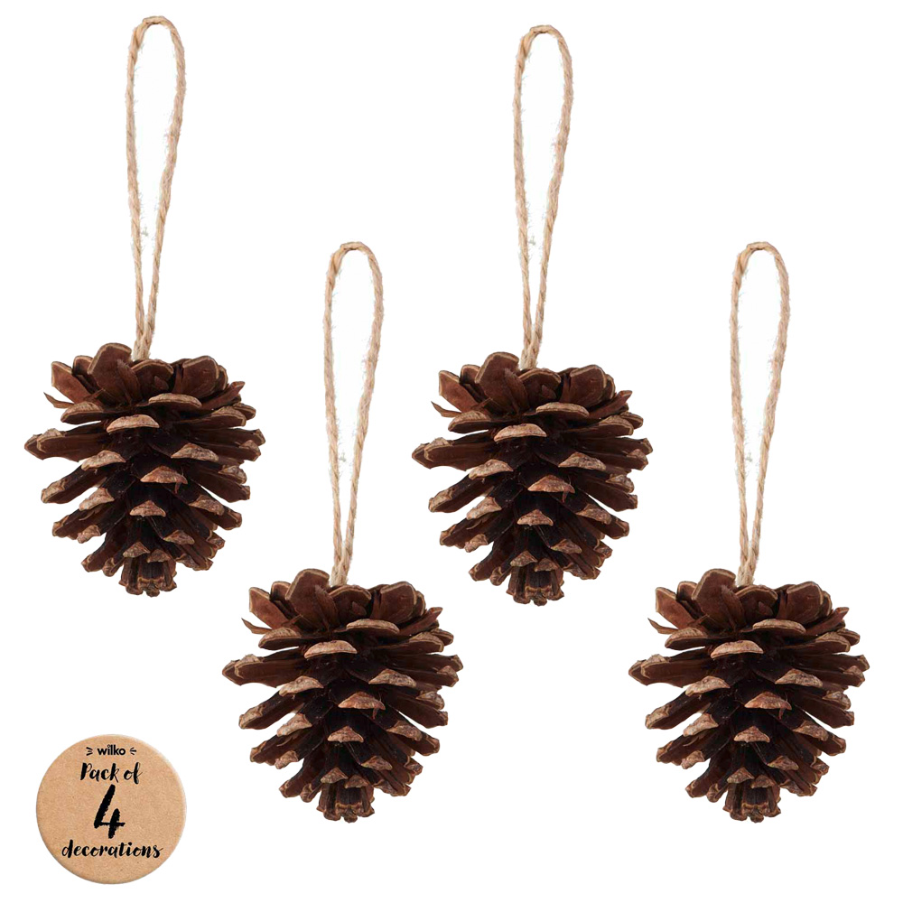 Wilko Cosy Trad Pine Cone Hanging Decoration 4 Pack Image 1