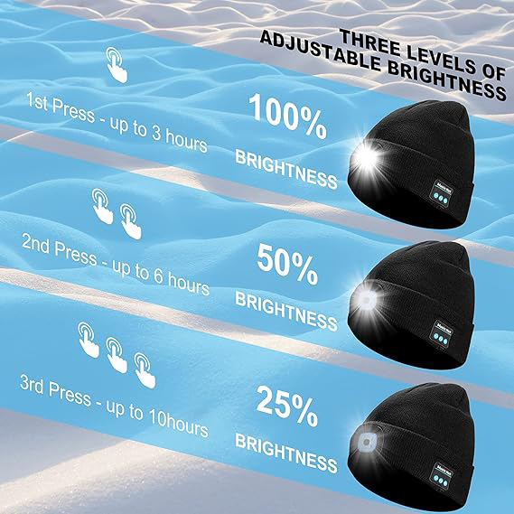 Dyzi Black Bluetooth Beanie Hat with Rechargeable Torch Image 2