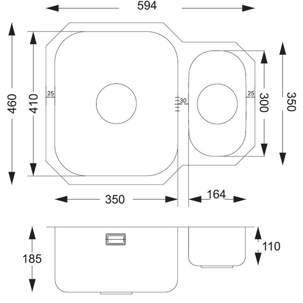 Reginox Dakota Silver 1.5 Bowl Undermount Sink 460 x 350mm Image 3