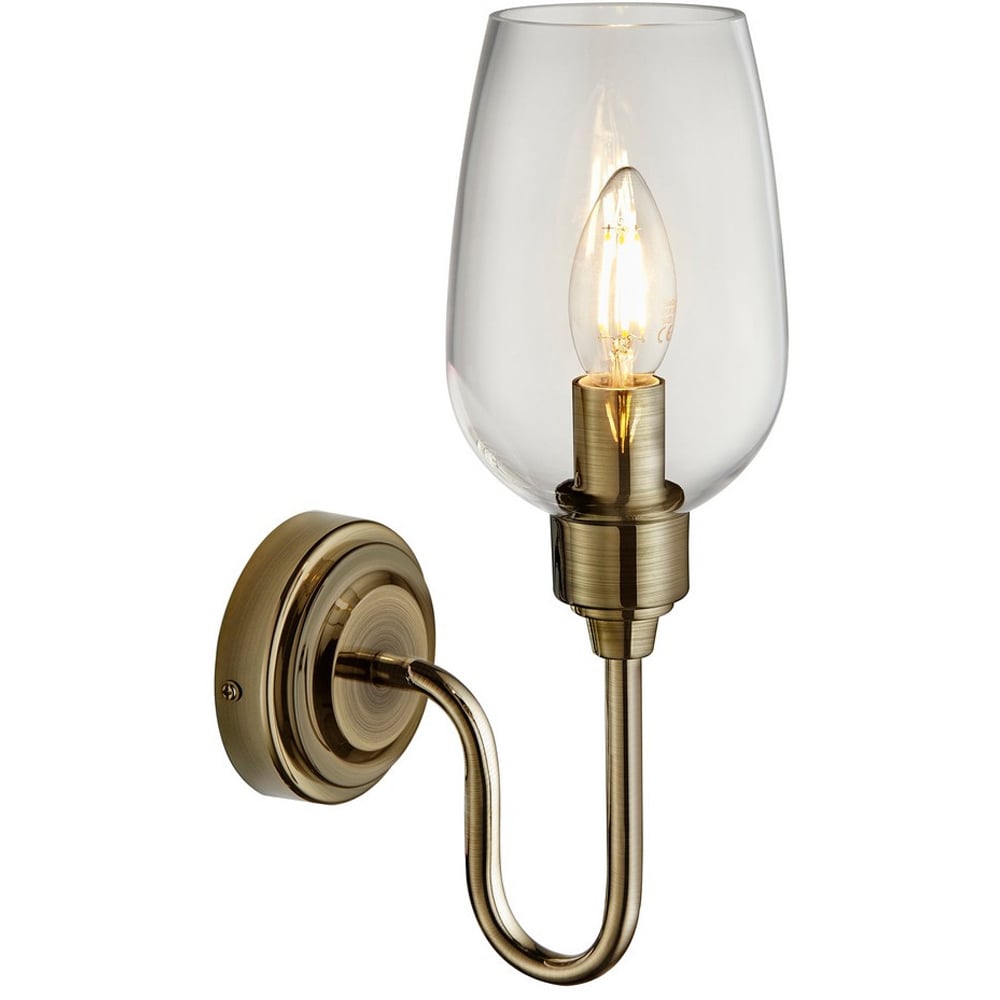 Merano Livorno Batten Clear Glass Antique Brass Plate Wall Light Image 3