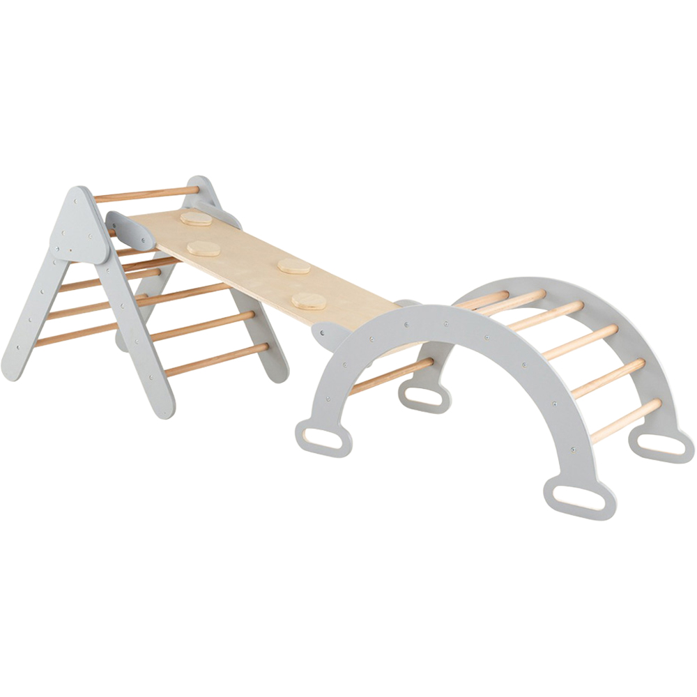 Costway 5-in-1 Kids Grey Triangle Climbing Toy with Arch Ramp Image 1