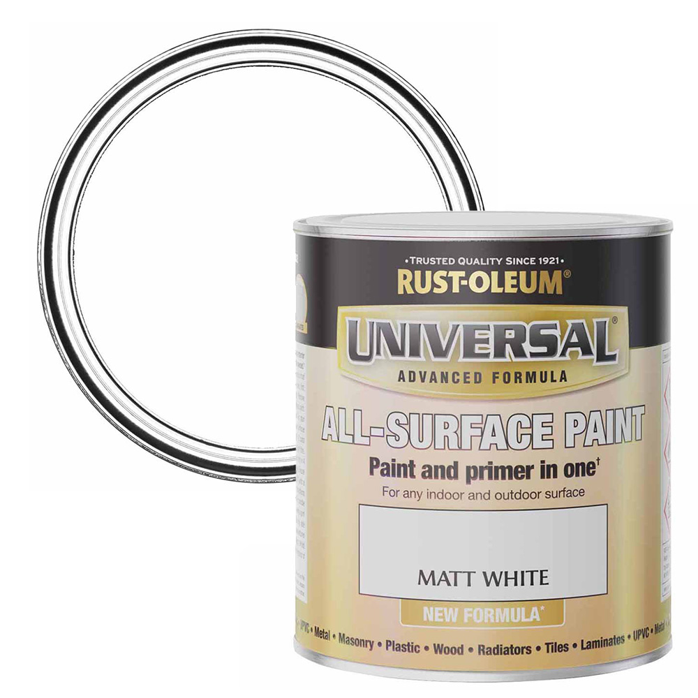 Rust-Oleum Universal White Matt All Surface Paint 750ml Image 1