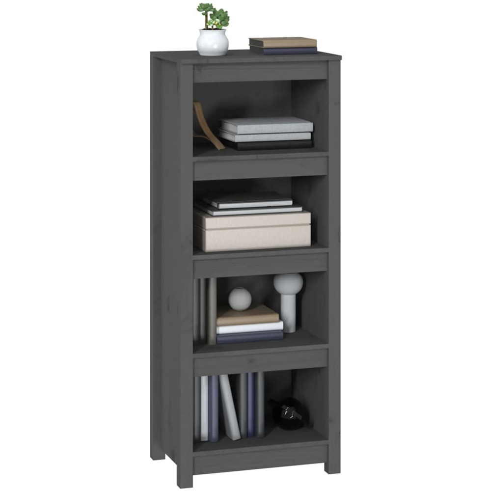 vidaXL 4 Shelf Grey Solid Pine Wood Bookcase Image 4
