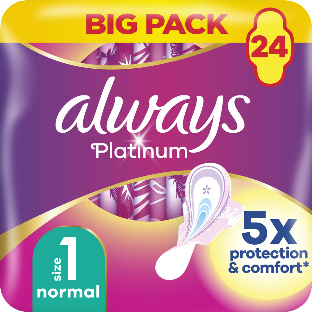 Always Platinum Sanitary Towels with Wings Size 1 Normal  24 Pack Image 2