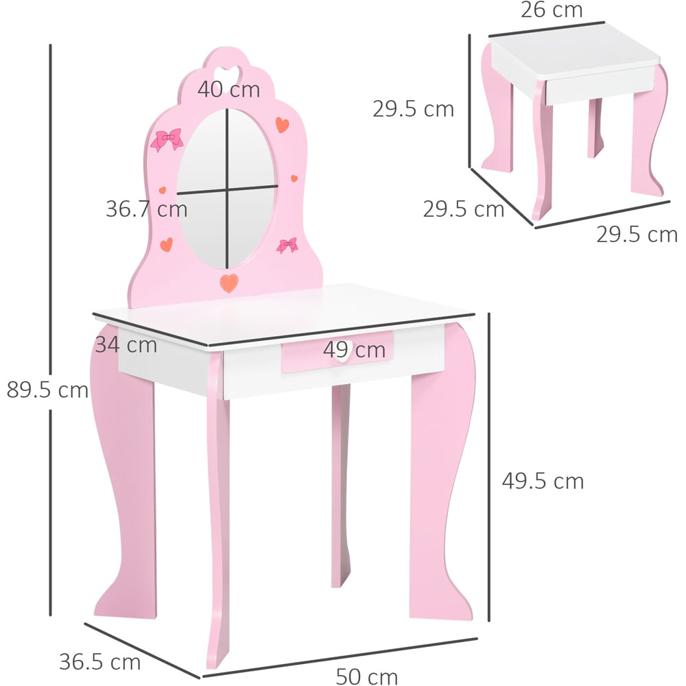 Playful Haven Kids Single Drawer Pink Dressing Table Set with Mirror Image 6