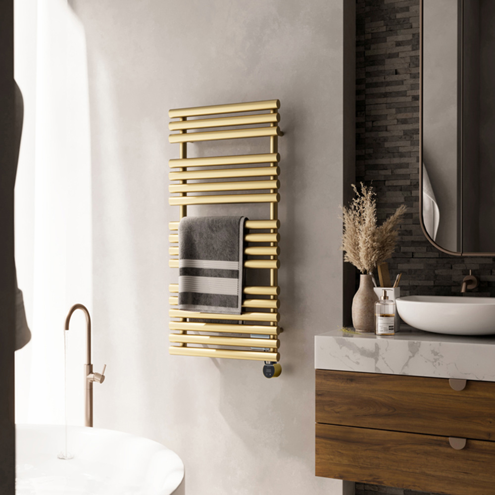 Terma Rolo Towel Brass Electric Towel Rail with VEO Element Controller 1085 x 520mm Image 2