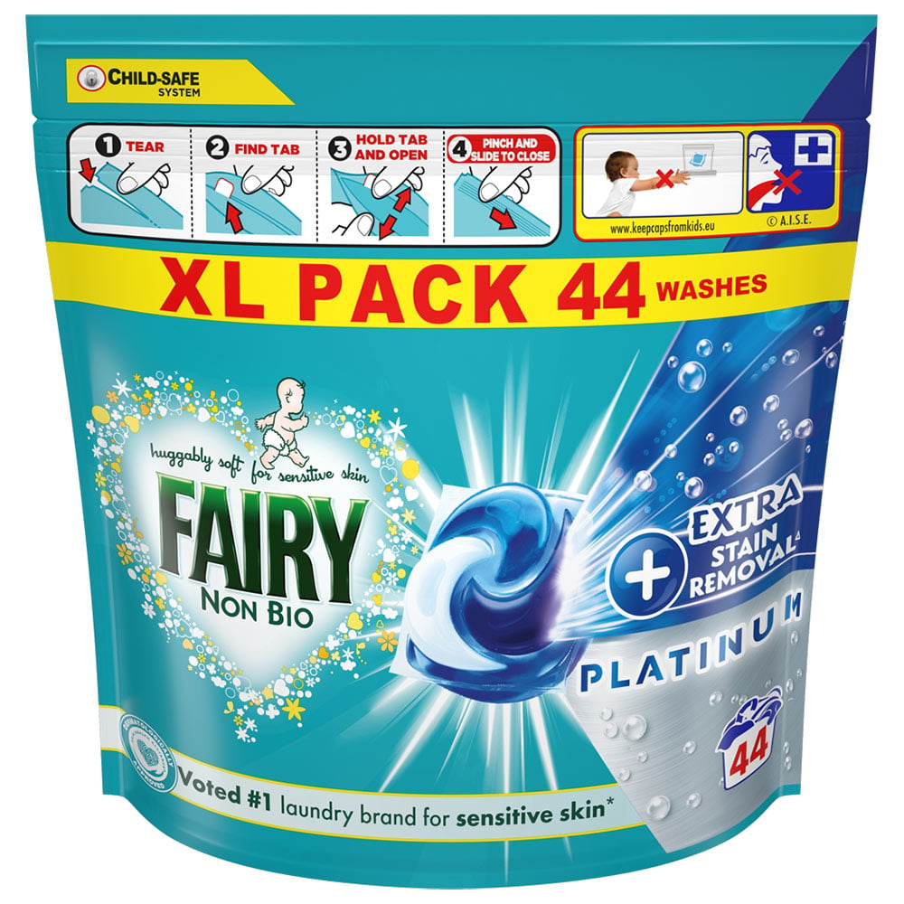 Fairy Non Bio Platinum Pods Washing Liquid Capsules 44 Washes Case of 3 Image 2