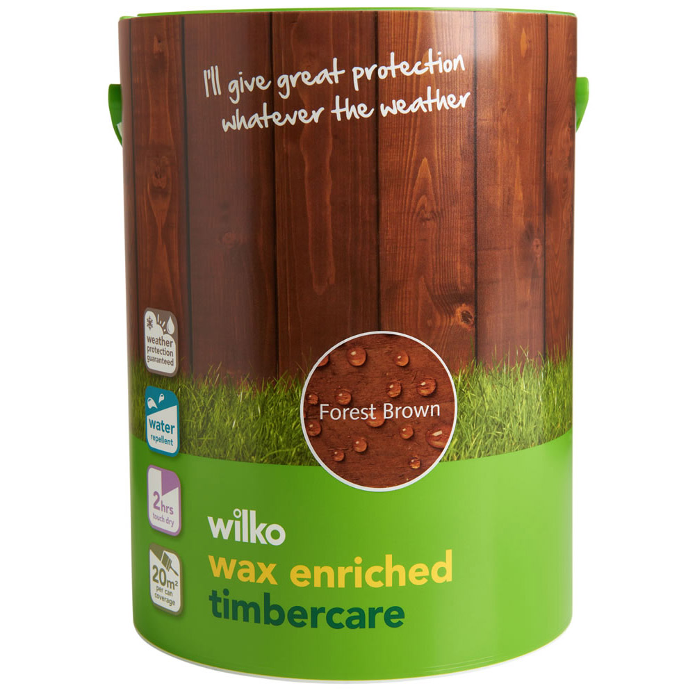 Wilko Wax Enriched Timbercare Forest Brown Wood Paint 5L Image 2