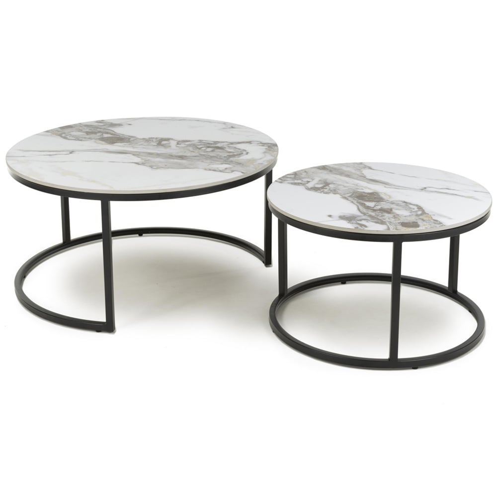 Delta Reflective White Round Nest of Tables Set of 2 Image 3