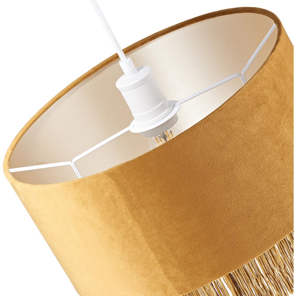 Happy Homewares Ochre Mustard Drum Pendant Shade with Tassels and Embroidered Trim Image 5