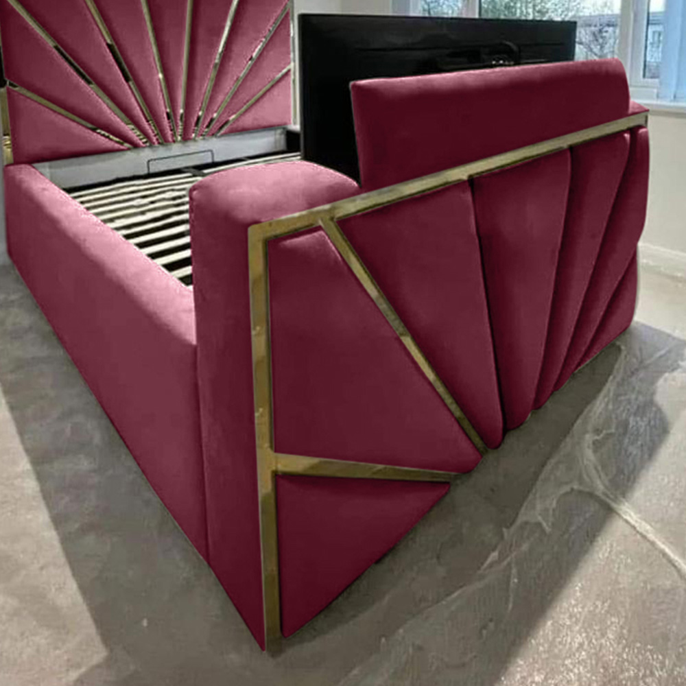Eleganza Home Leniva Double Maroon Plush TV Bed Frame with Headboard and Footboard Image 2