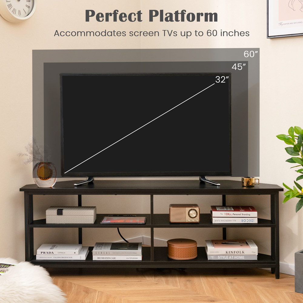 Costway 4 Shelf Black Corner TV Unit with AC Outlet Image 4
