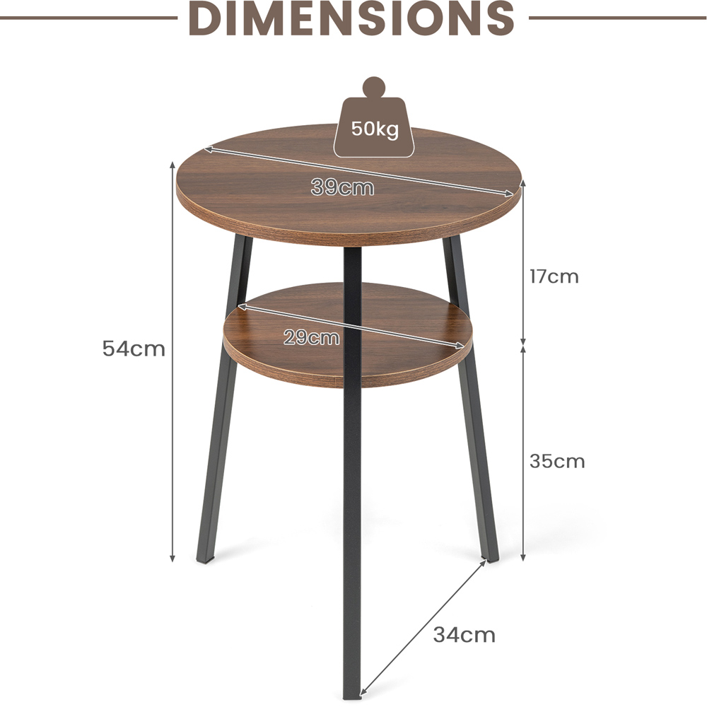 Costway Single Shelf Walnut Round End Table Set of 2 Image 9