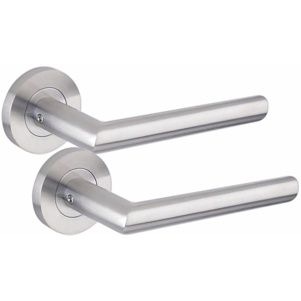 Golden Grace Mitred Satin Nickel Bathroom Door Handle Pair with Mortise, Hinges and Thumbturn 64mm Image 3