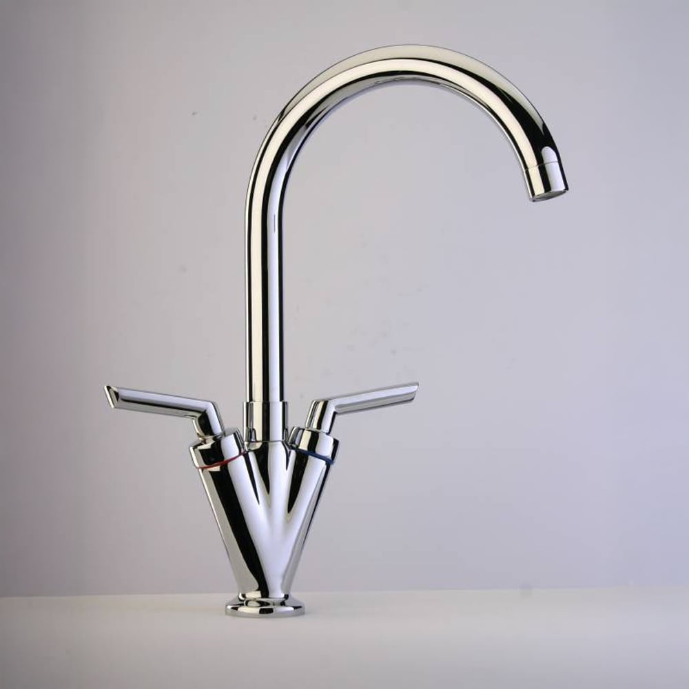 Piralla Chrome Quarter Turn Twin Lever Monobloc Kitchen Tap Image 2