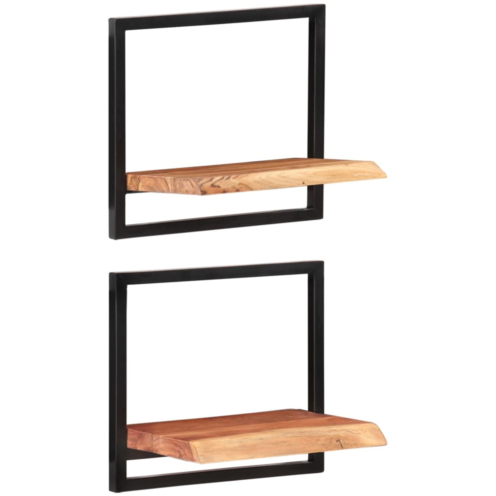 vidaXL 40 x 24 x 35cm Set of 2 Solid Wood Acacia and Steel Wall Shelf Image 7