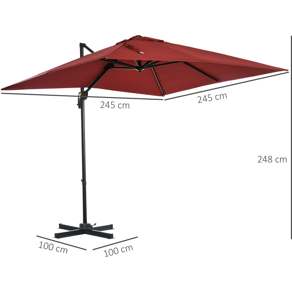 Outsunny Wine Red Crank Handle Cantilever Parasol with Cross Base 2.5 x 2.5m Image 7