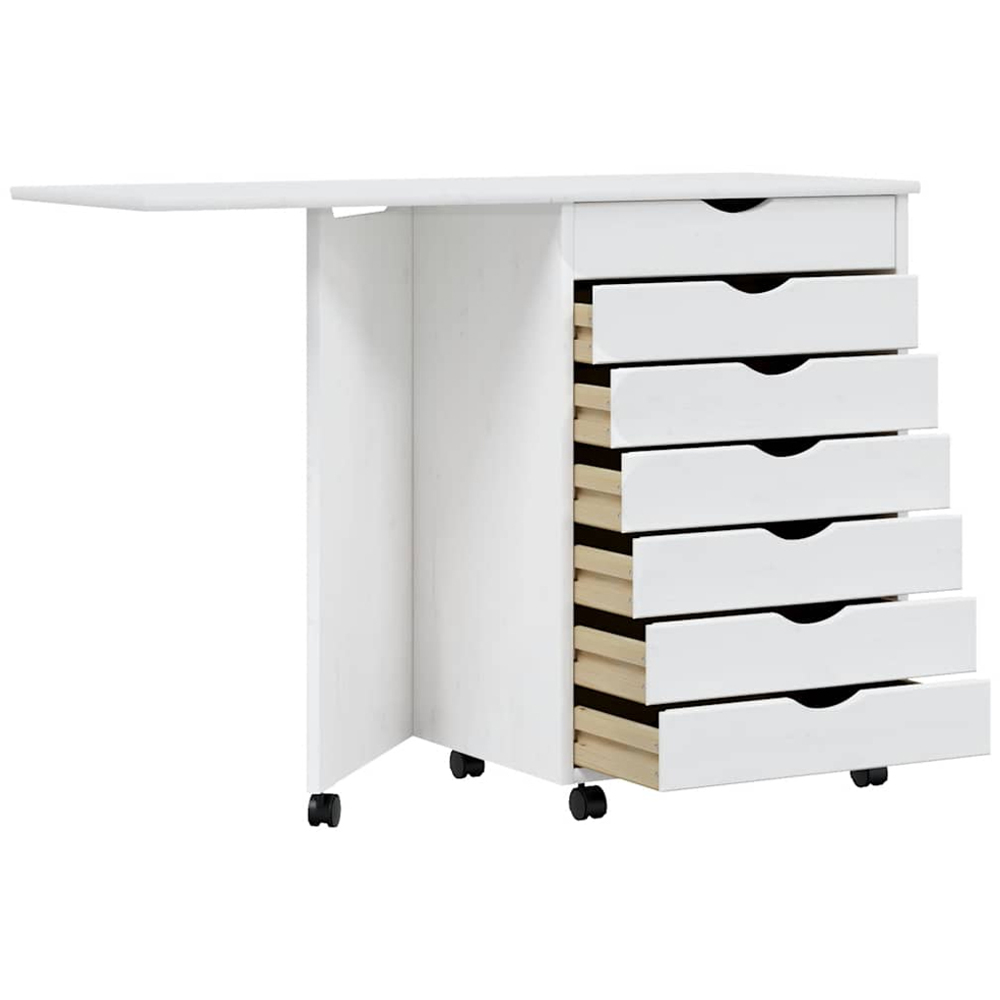 vidaXL Moss 7 Drawer White Solid Pine Mobile Chest of Drawers with Desk Image 3