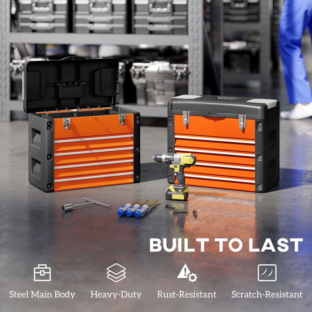 HOMCOM 4 Drawer Orange Steel Toolbox Image 6