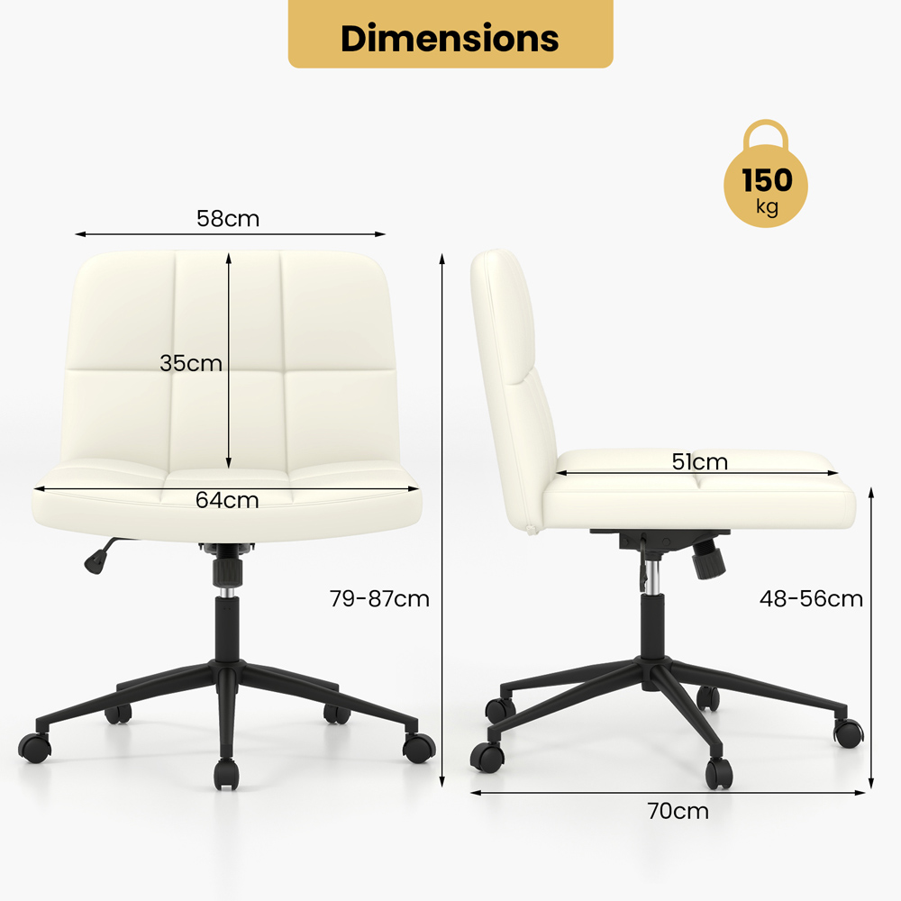 Costway Beige PU Leather Upholstered Office Chair Image 9