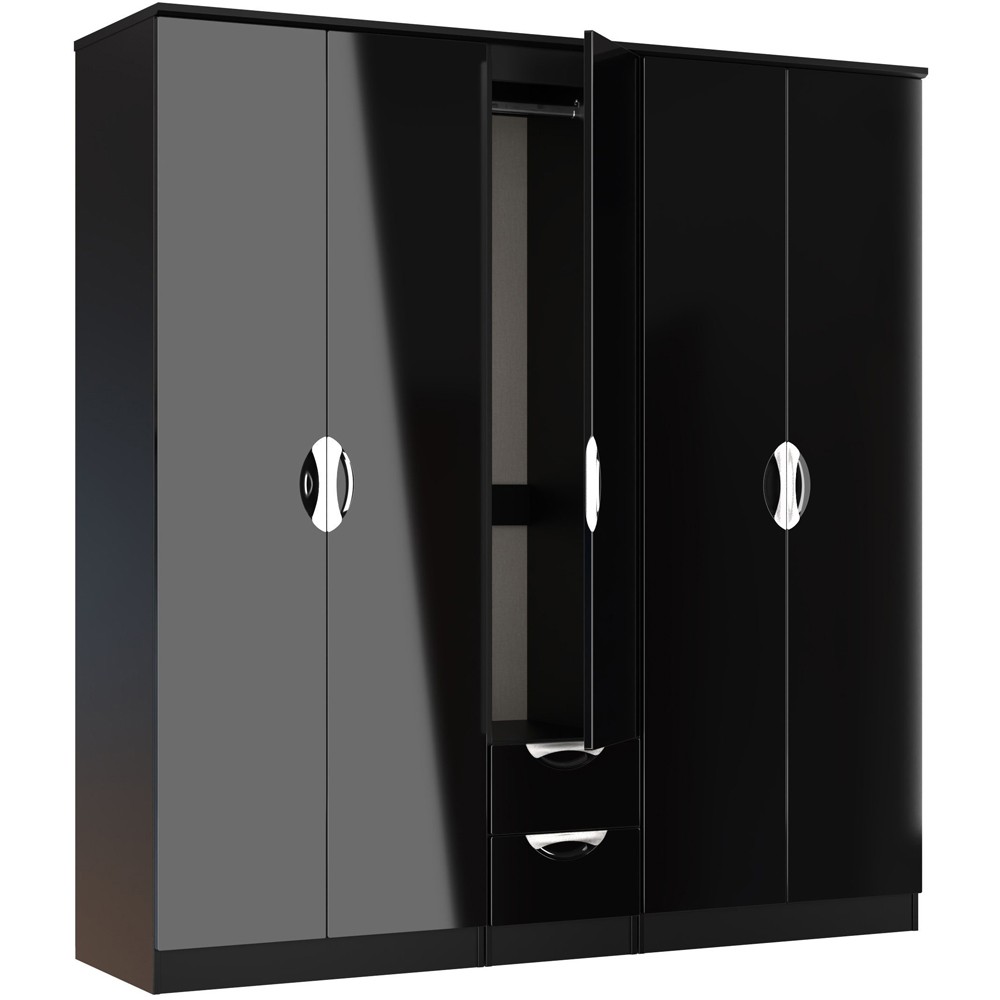 Crowndale Camden 5 Door 2 Drawer Black Gloss and Black Wardrobe Ready Assembled Image 4