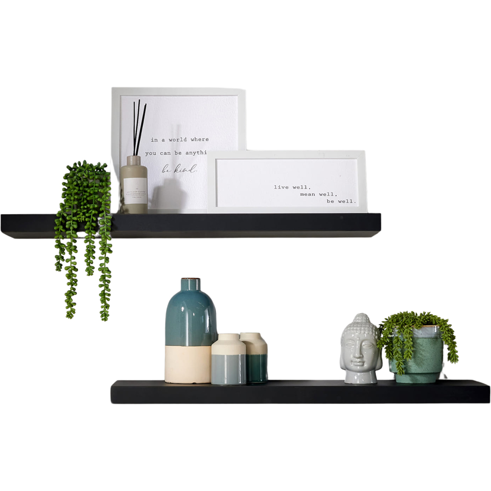 Home Source Cloud 80cm Black Floating Wall Shelf Set of 2 Image 1