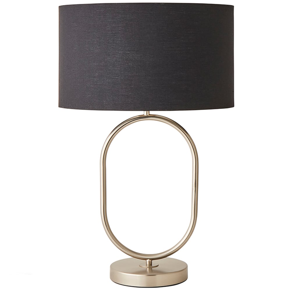 ValueLights Antonia Black Fabric Drum Lamp Shade Brushed Chrome Oval LED Table Lamp Image 1
