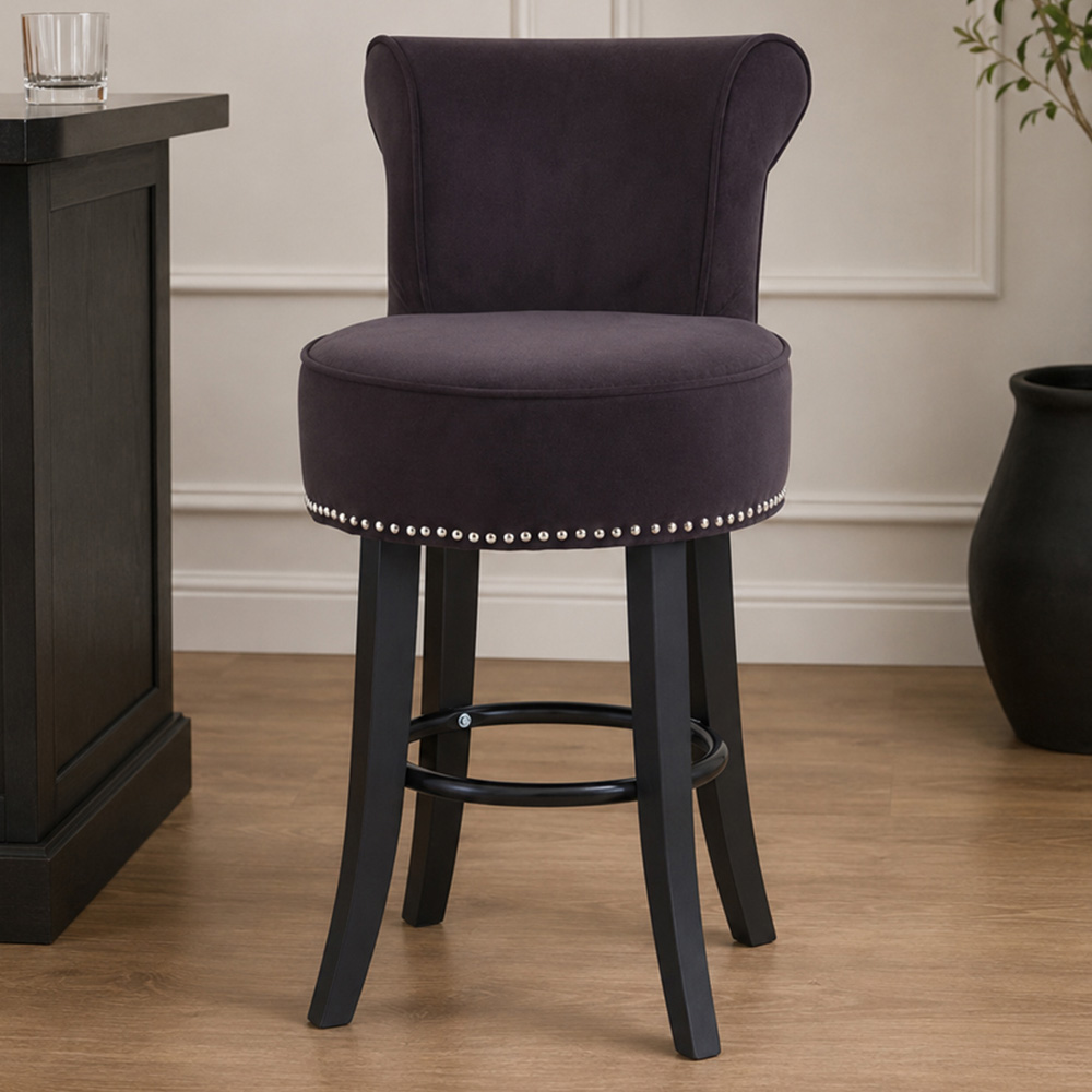 Premier Housewares Regents Park Black Velvet Bar Chair Image 1