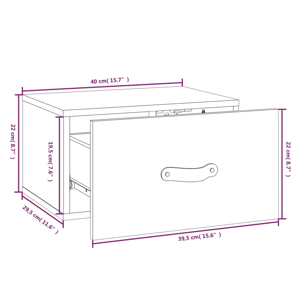 vidaXL Single Drawer White Wall Mounted Bedside Cabinet Image 7