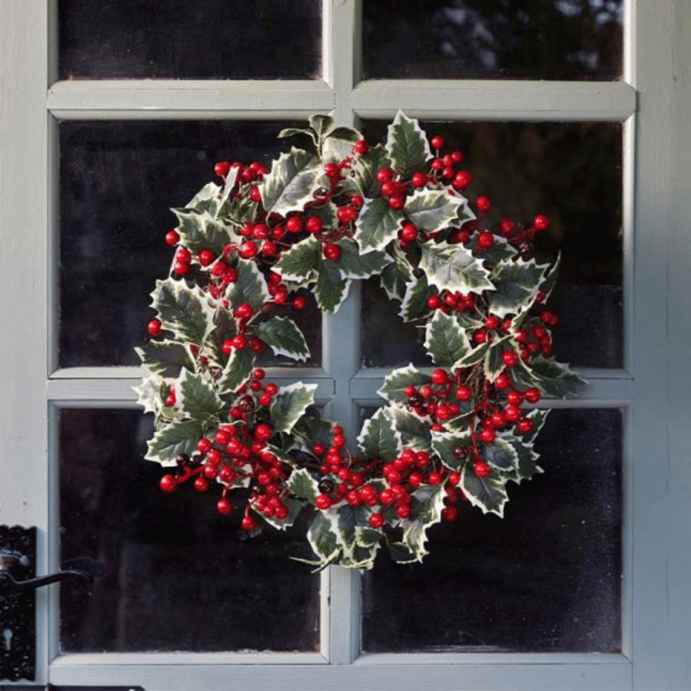 Samuel Alexander Artificial Christmas Wreath with Red Berries and Holly Leaves 40cm Image 2