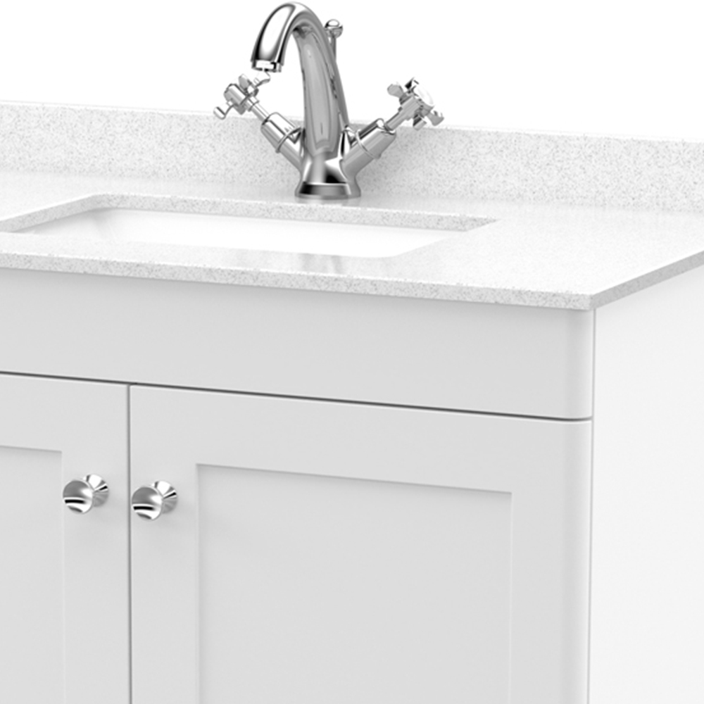 nuie Classique 2 Door Satin White Floor Standing Unit and 1 Tap Hole Marble Top Square Basin 800mm Image 2