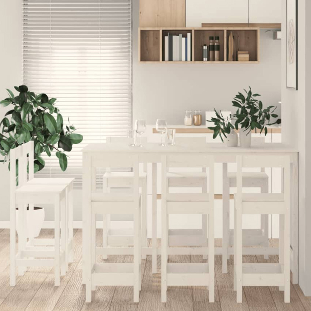 vidaXL 8 Seater White Solid Pine Wood Bar Table Set Image 1