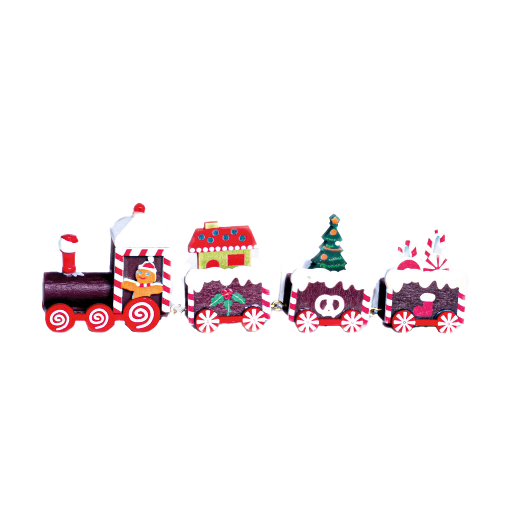 St Helens Multicolour Wooden Christmas Pudding Train Set Decoration Image 1
