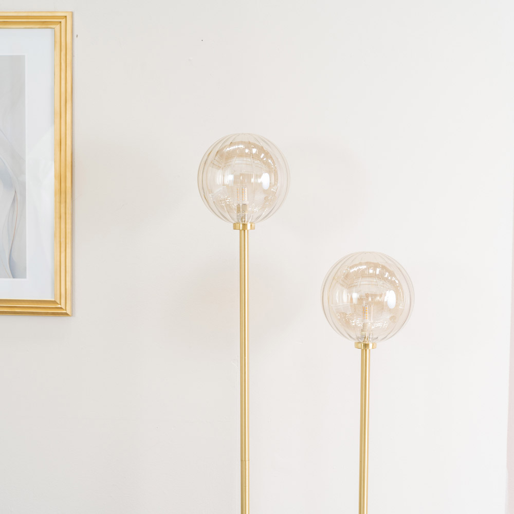 ValueLights Chessy 2 Way Ribbed Glass Gold Stem LED Floor Lamp Image 5