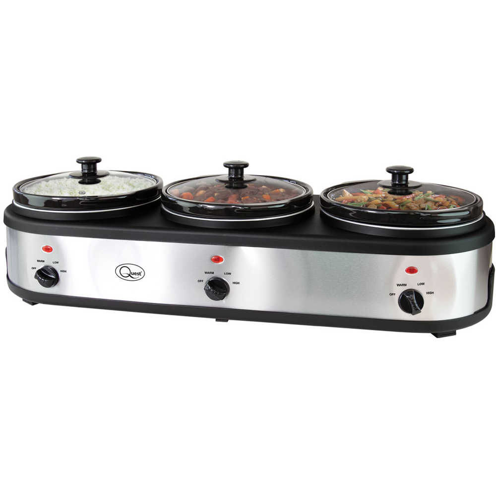 Quest Stainless Steel 3 Pot Electric Slow Cooker and Buffet Server Image 3