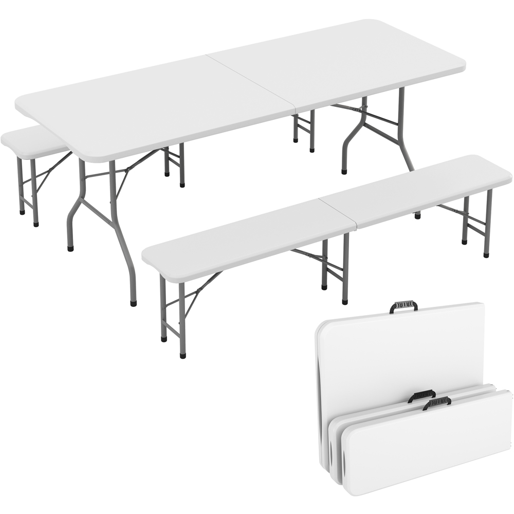 Brooklyn 6 Seater White Heavy Duty Foldable Garden Table and Benche Set Image 3