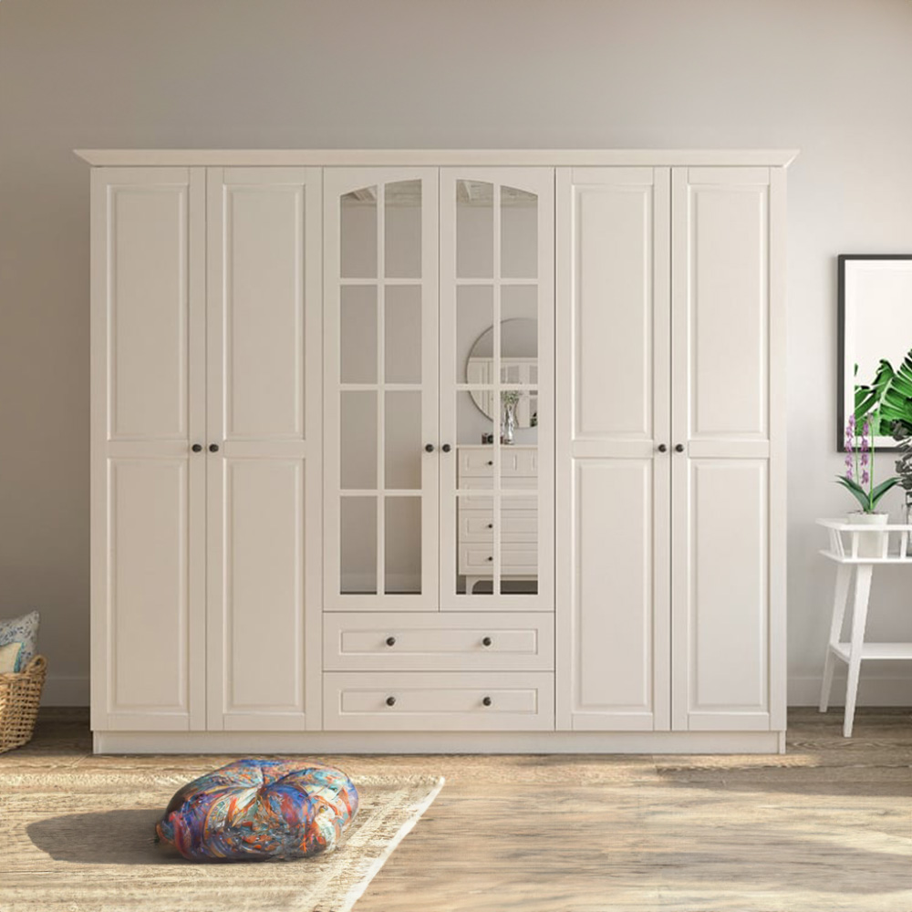 Evu MAISON 6 Door 2 Drawer White XL Mirror Wardrobe Image 3