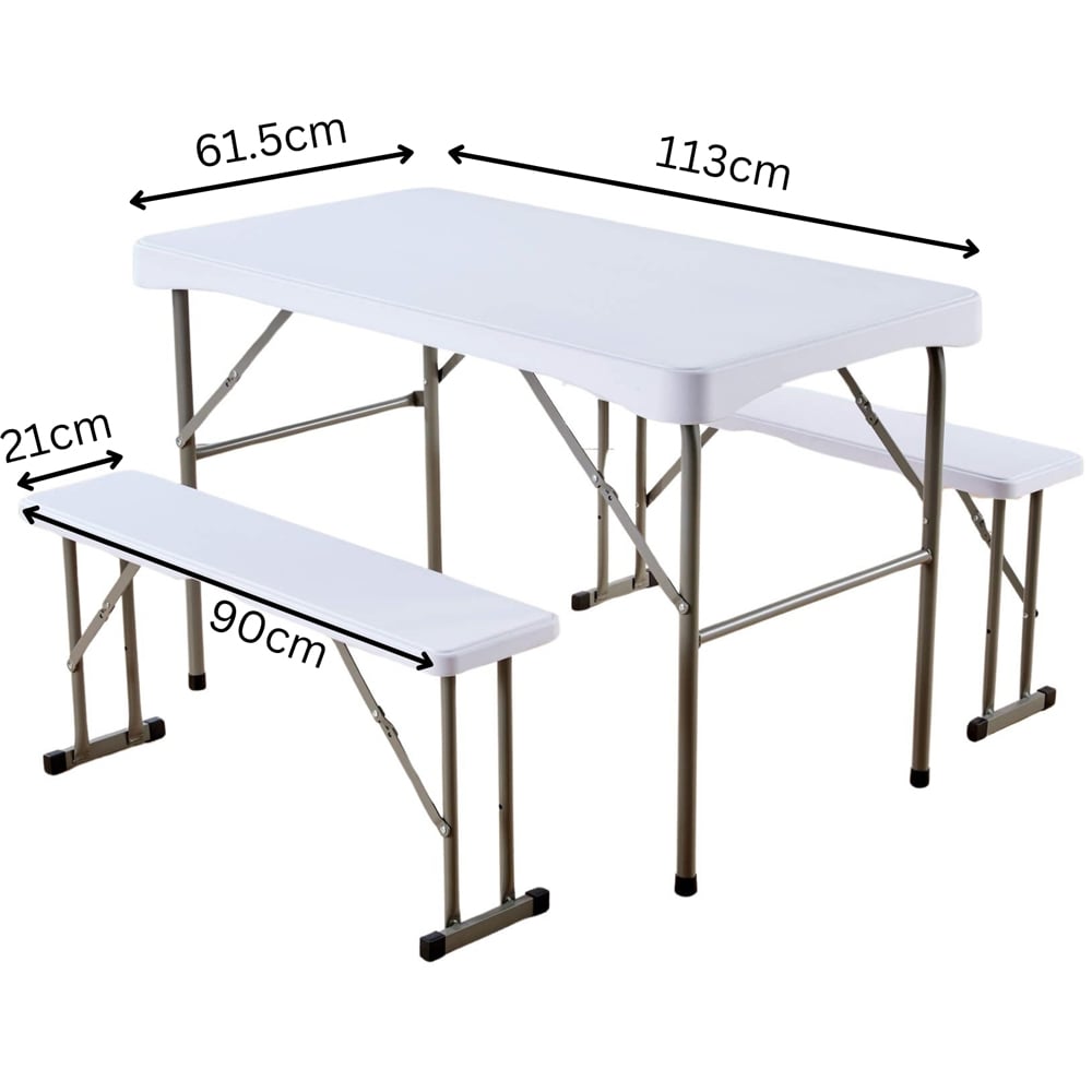 Home Source Indoor and Outdoor Folding Dining Table and Bench Set White Image 5