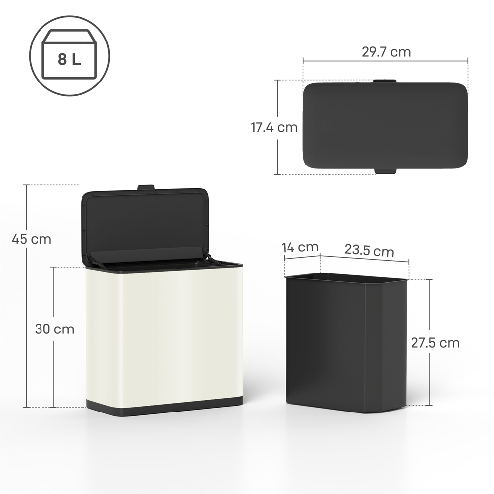 HOMCOM Cream Under Sink Hanging Kitchen Bin with Stay-Open Lid 8L Image 9
