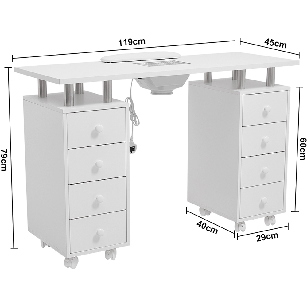 Living and Home 8 Drawer White Rolling Manicure Table with Dust Extractor Image 8