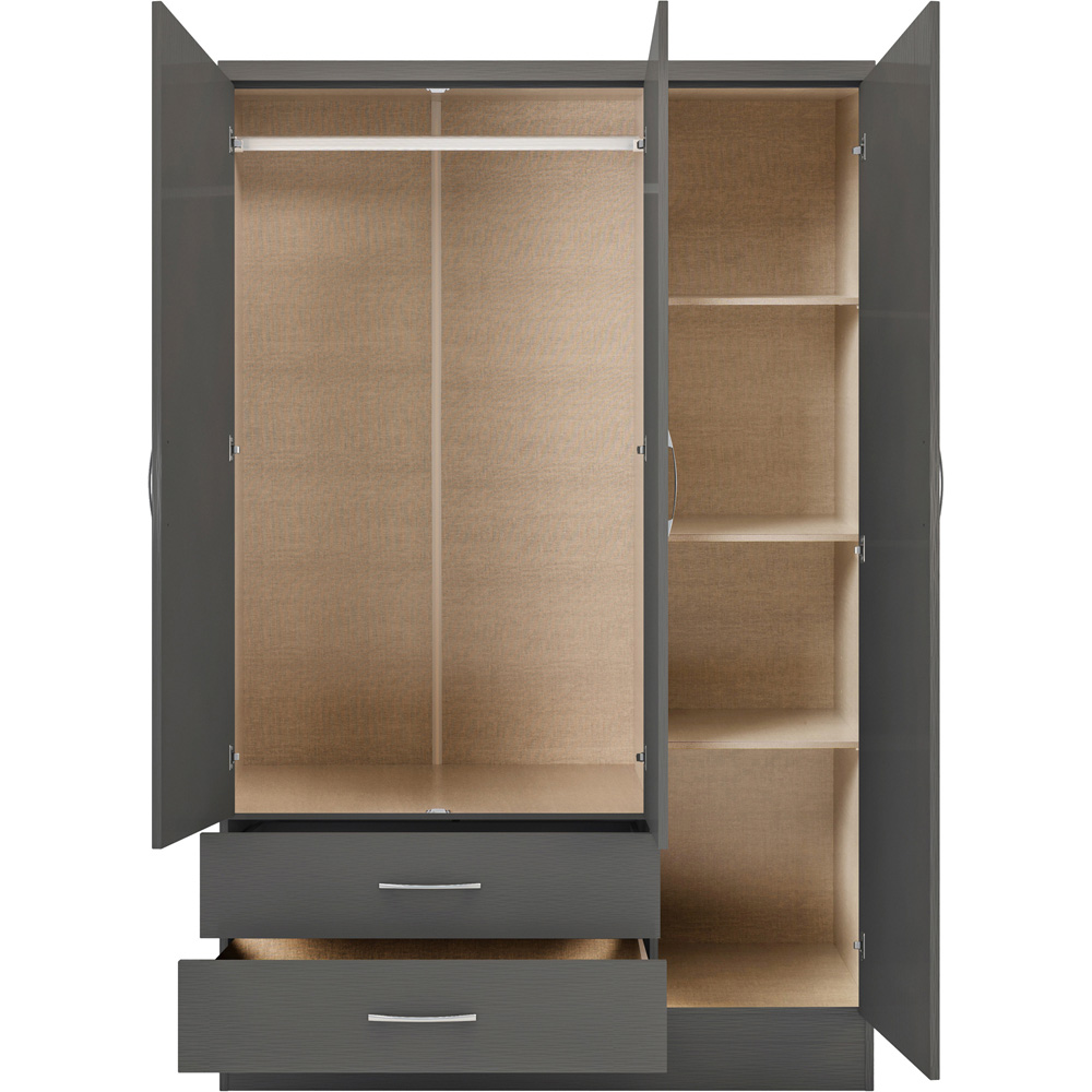 Seconique Nevada 3 Door 2 Drawer 3D Effect Grey Mirror Wardrobe Image 4