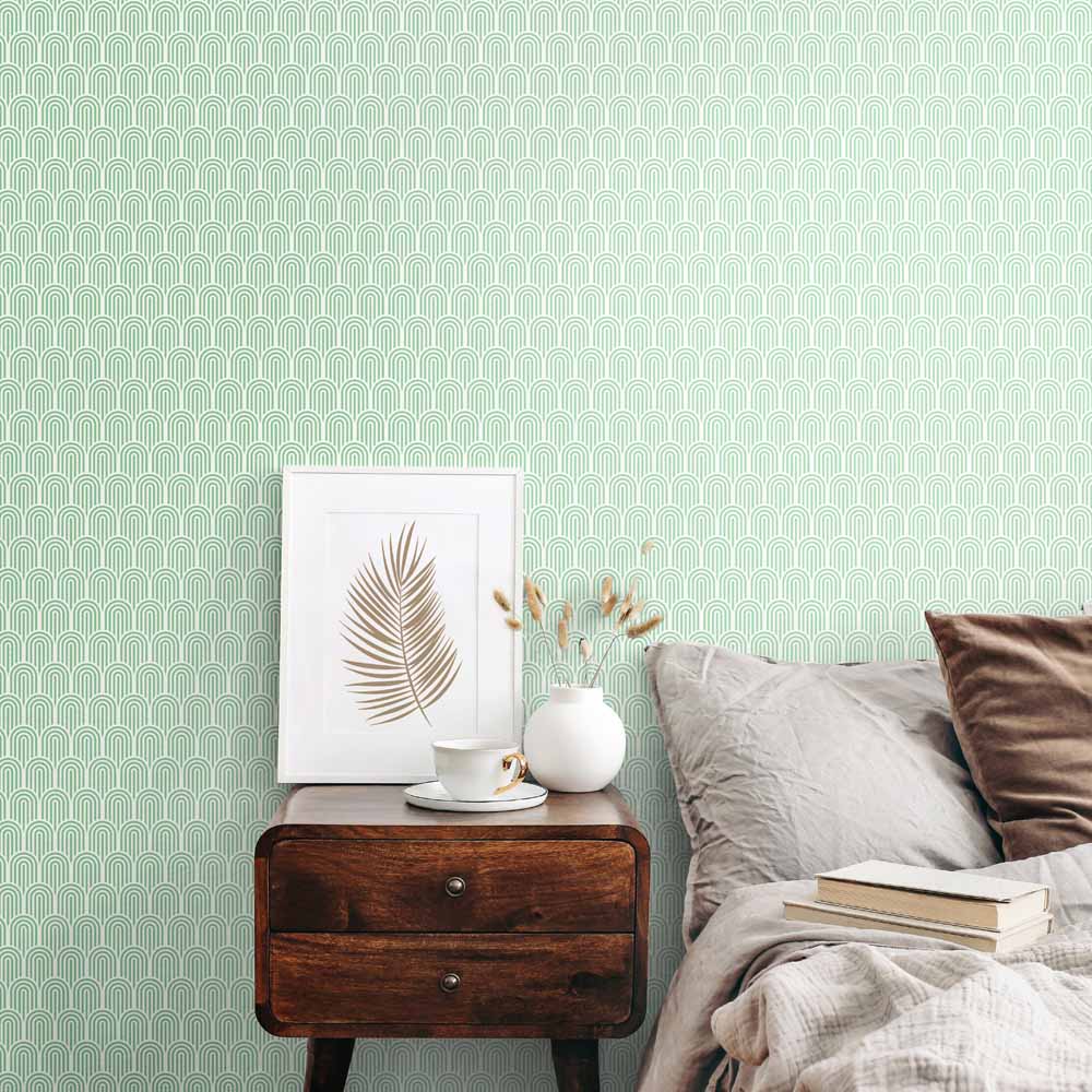 Hoopla Walls Retro Arch Mint Green Non Woven Wallpaper Image 2
