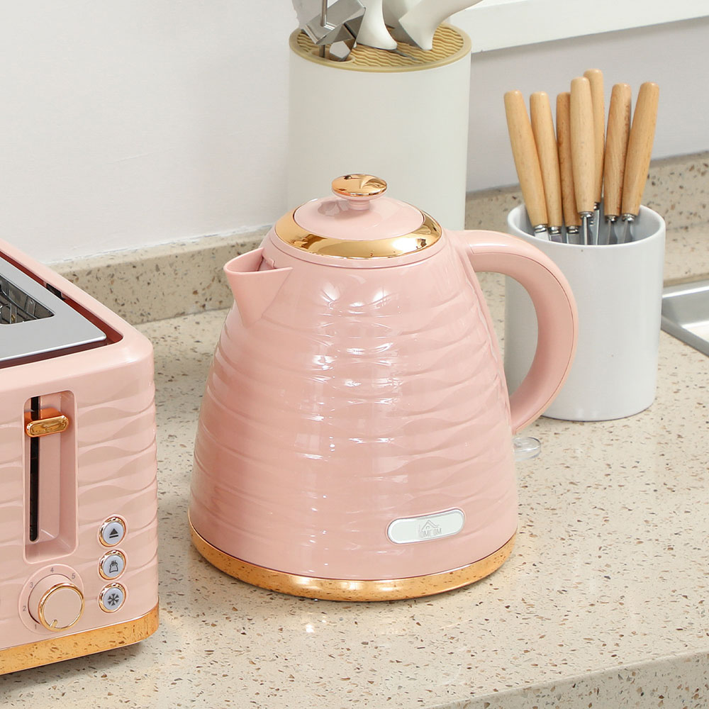 HOMCOM 800-162V70PK Light Pink 1.7L Kettle and 4 Slice Toaster Set Image 4
