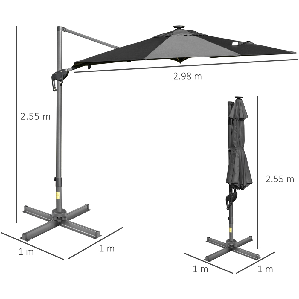 Outsunny Dark Grey LED Crank and Tilt Roma Parasol with Cross Base 3m Image 7