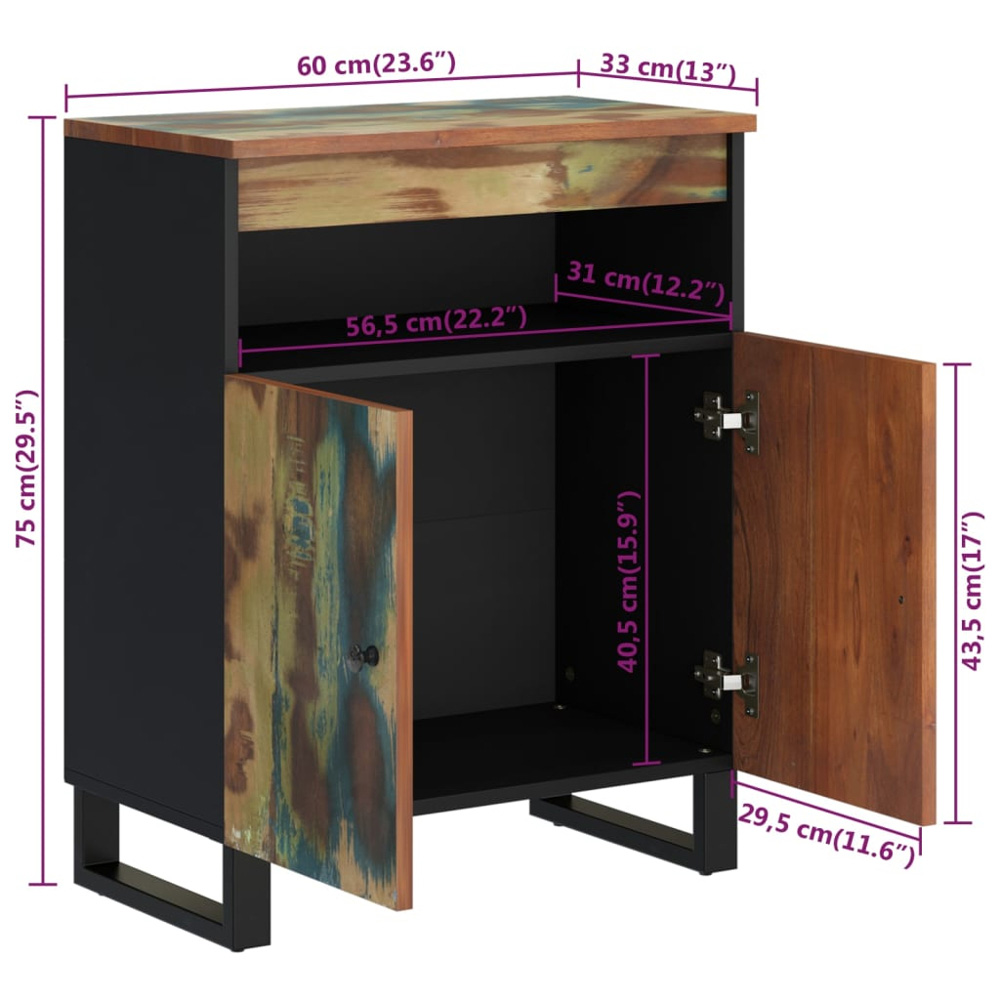 vidaXL 2 Door Single Shelf Multicolour Reclaimed Wood Sideboard Image 9