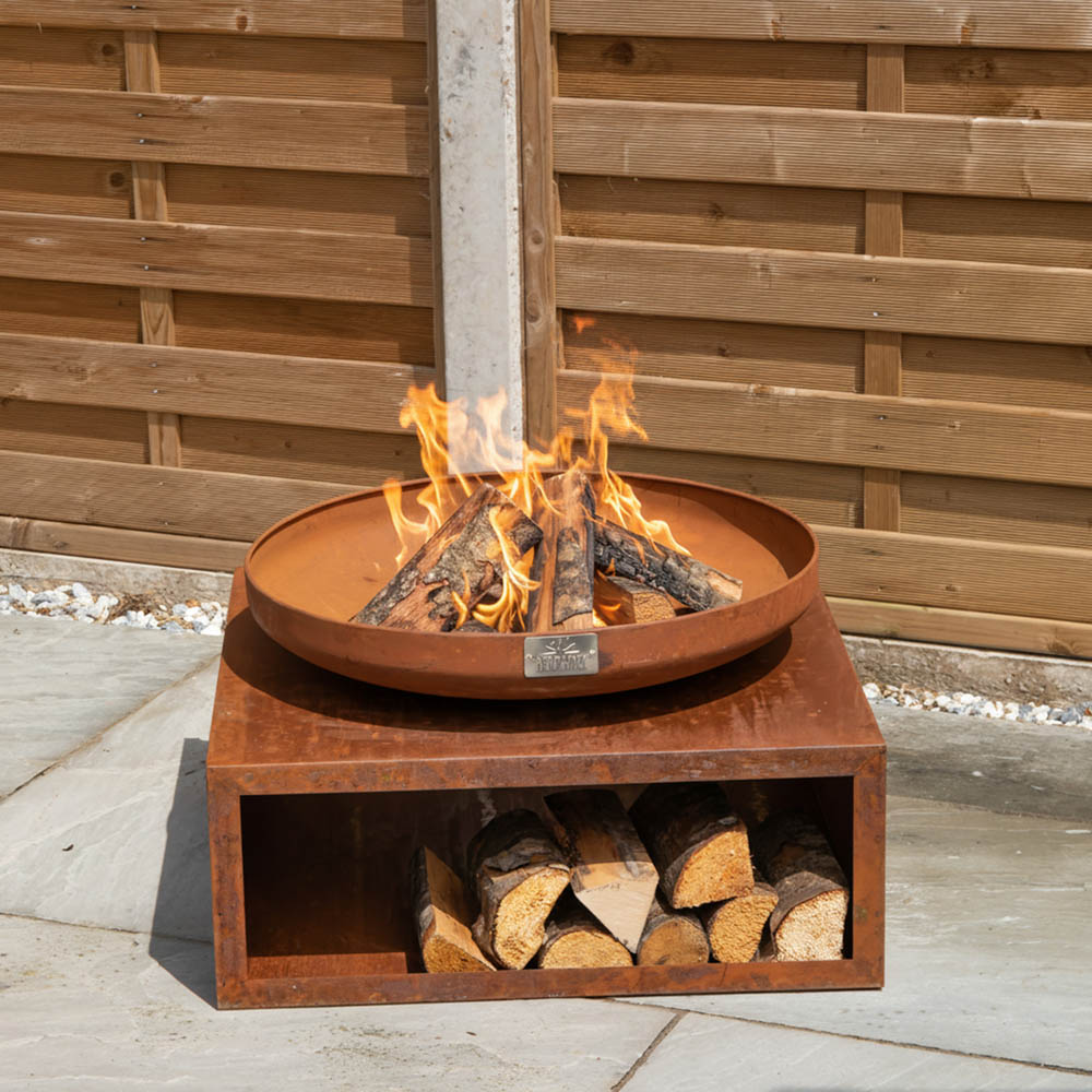 Havana Tierra Outdoor Steel Fire Bowl and Log Store 37cm Image 3