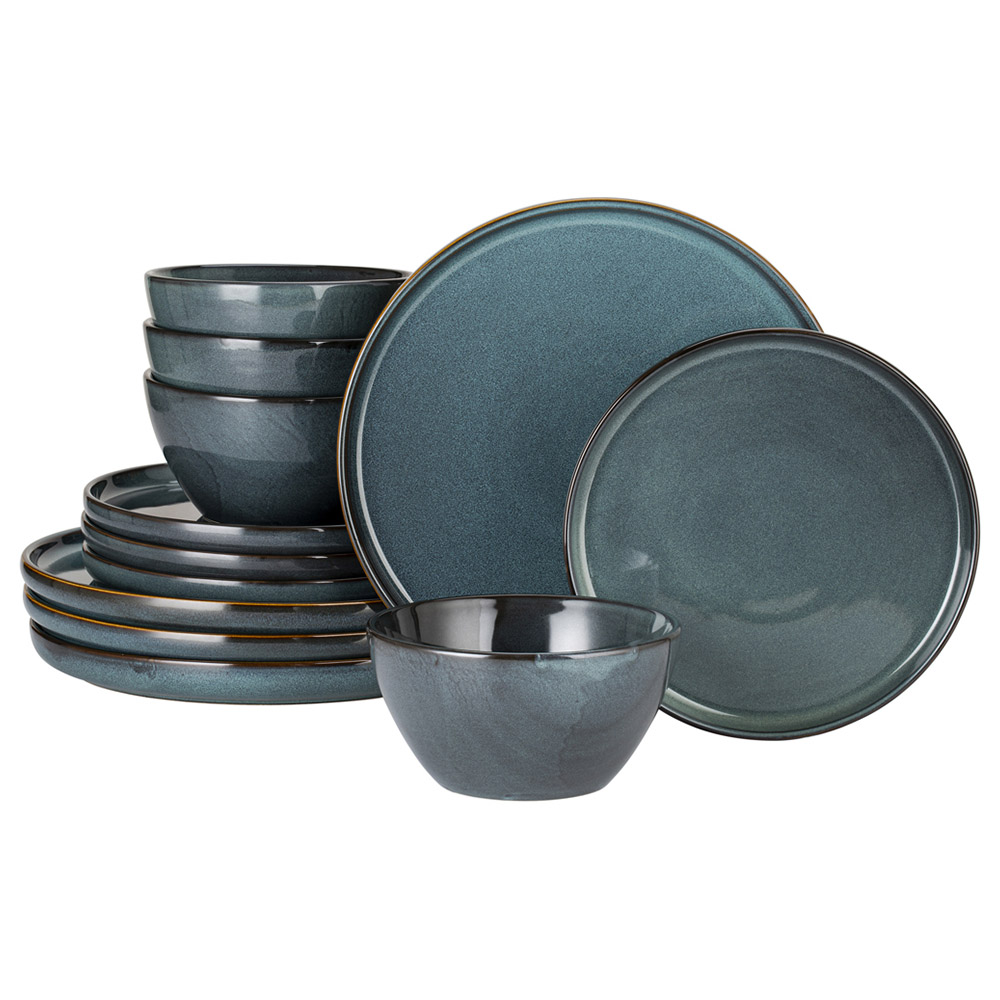 Waterside Reactive Glaze Green 12 Piece Dinner Set Image 1