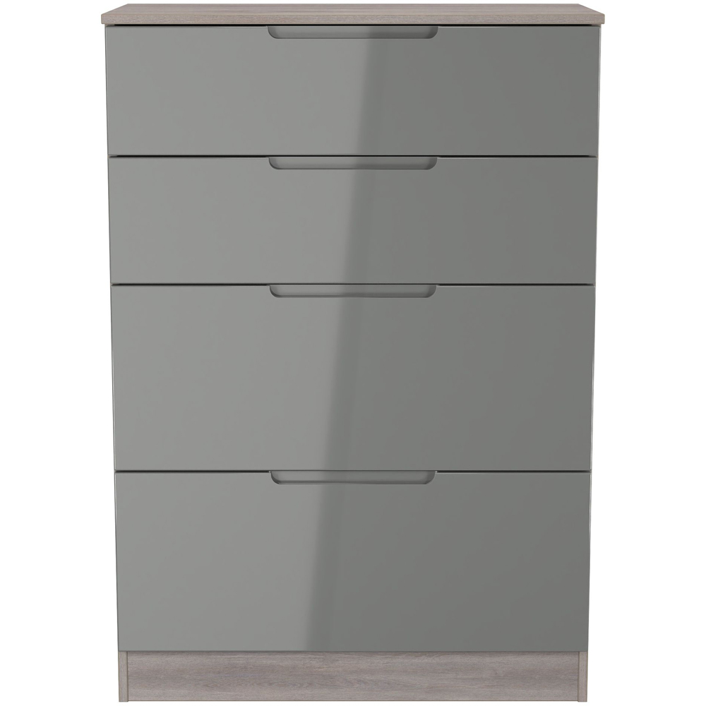 Crowndale Milan 4 Drawer Grey Gloss and Grey Oak Deep Chest of Drawers Ready Assembled Image 2
