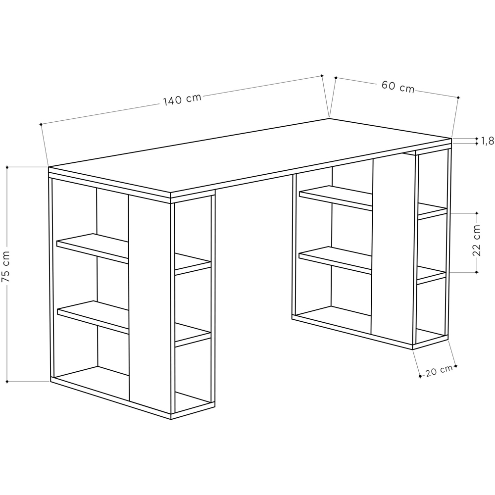 Decortie Colmar 6 Shelf Modern Desk with Bookshelf White and Oak Image 4