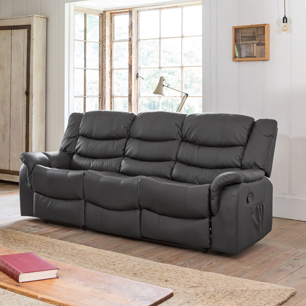 Almeira 3 Seater Grey Bonded Leather Recliner Sofa Image 1